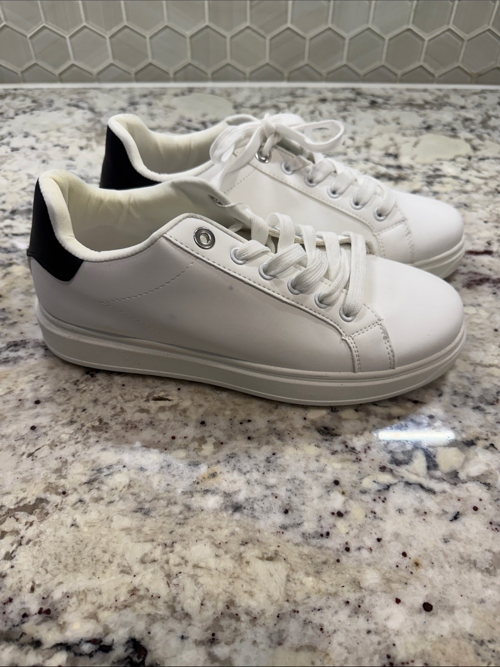 Madden Girl White Sneakers with Black Heel Accent